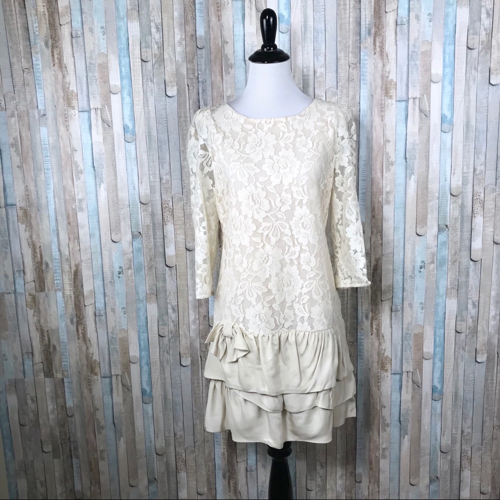 Sandro 2 M Ivory Lace Drop Waist Ruffle‎ Dress